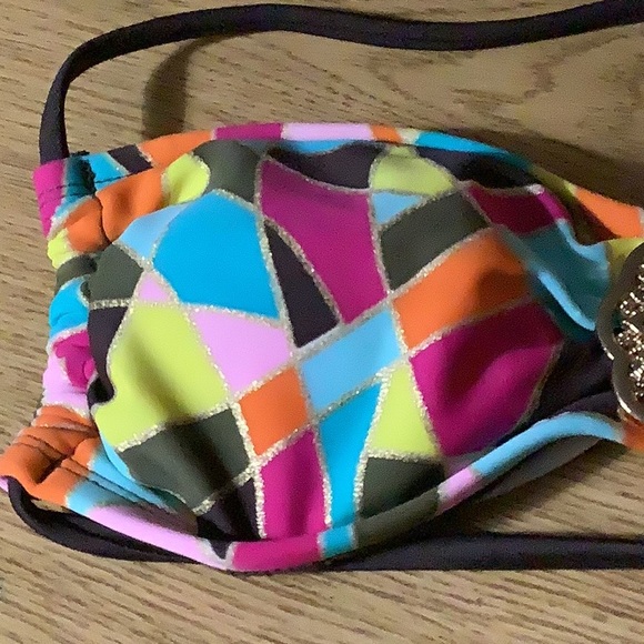 Hot Kiss 💋 bikini top with gold decal in center size Small colorful sexy…top - Picture 5 of 8